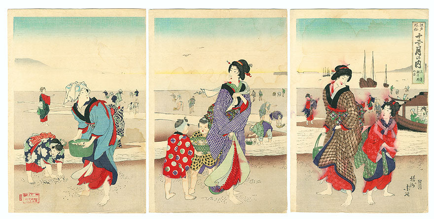Twelve Months of Customs and Manners in Edo: March, Gathering Shells - Chikanobu, 1890